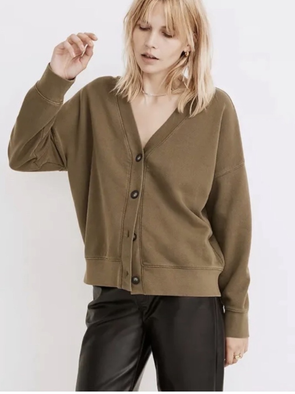 Madewell Resourced Cotton Olive Green Cardigan Sweatshirt Size XL